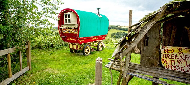 Romantic bolthole: Jonathan Melville-Smith refurbished an idyllic gypsy caravan in Cornwall